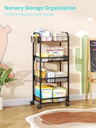 HapiRm 4 Tier Metal Rolling Cart- Utility Storage Cart with Locking Wheels - size: 4-tier