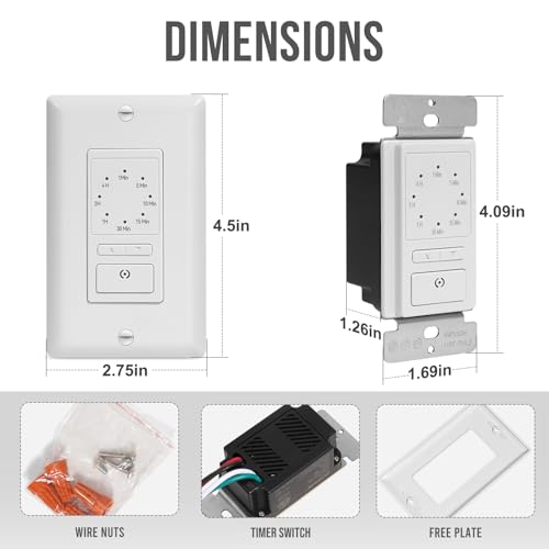 ECOELER 4-Hour Countdown Timer Switch, Single Pole Wall Light Switch Timer - color: White, size: 1 - Pack