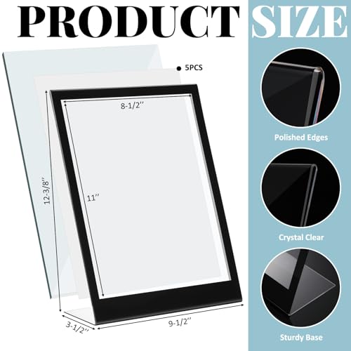 Kathfly 5 Pack 8.5" x 11" Black Acrylic Self Standing Frame