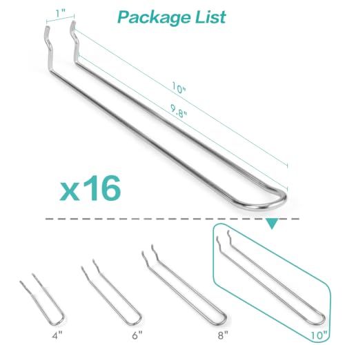 Pegboard Dual-arm Hooks 16pcs Heavy Duty Tool Hanging Holders (Silver, 10") - color: Silver, size: 10 Inch