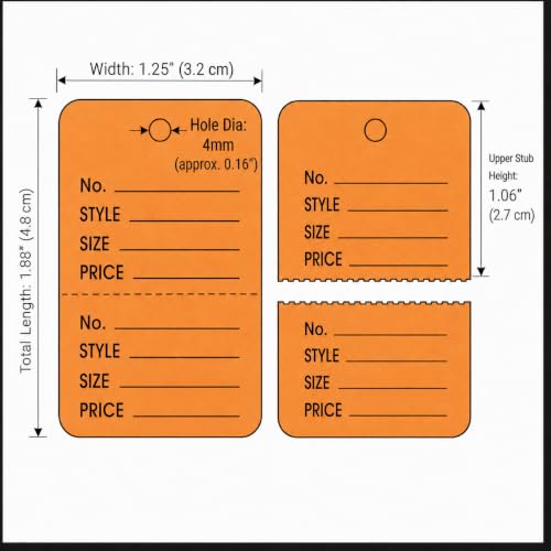 1000 Count Orange Manila Tags, 1.25" x 1.88", 2-Part Perforated - color: Orange