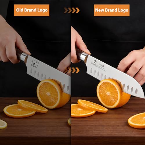 Imarku Santoku Knife 7 Inch Japanese Style Sharp Edge Design Kitchen Knife - color: Orange