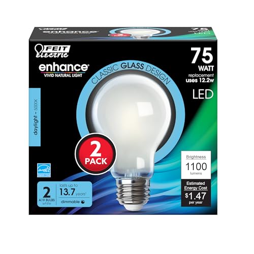 Feit Electric A19 Enhance LED Light Bulbs, 75W Eq, Daylight, 2 Pack - color: 5000k Daylight, size: 75W Equivalent