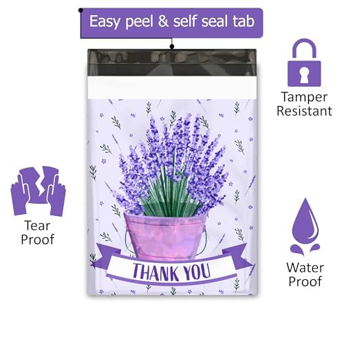 10x13 (100) Lavender Floral Summer Designer Poly Mailers Waterproof Self Sealing Tear Resistant Polymailers Shipping Envelopes Premium Printed Bags For Small Businesses - color: Lavender, size: 10x13 inches