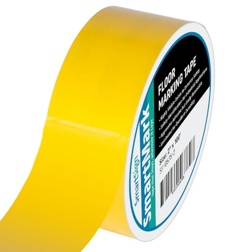 SmartSign Yellow Floor Marking Tape, 2" Wide x 100' Long Roll, Durable Polyester, Laminated Protection - Non-Abrasive, Adhesive Safety Tape for Warehouses, High Traffic/Forklift Areas, Removable - color: Yellow, size: 2"