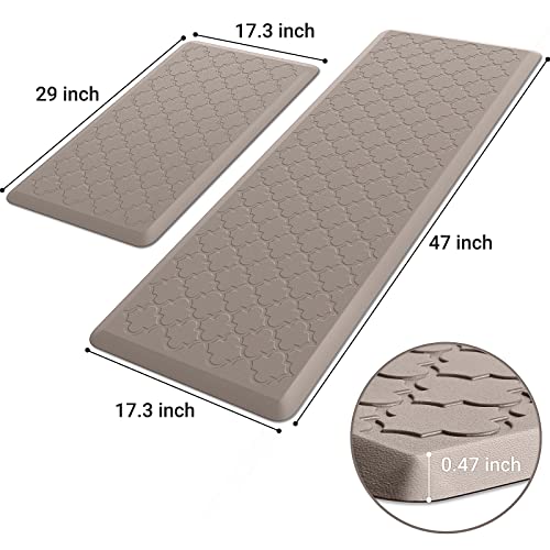 Kitchen Mat 2 PCS Cushioned Anti-Fatigue Floor Mat Standing Mat for Kitchen - color: Khaki, size: 17.3"x29"+17.3"x47"