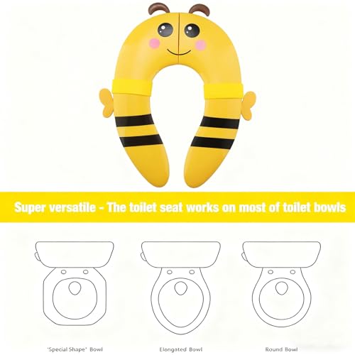 PandaEar Toilet Seat Cover | Folding Travel Toilet Seat for Children and Potty Training | Portable Silicone Toilet Seat for Toddlers, Boys & Girls with Non-Slip Silicone Pads -Bee - color: Yellow