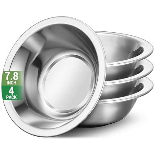 304(18/8) Stainless Steel Mixing Bowls for Kitchen, 4 Pack 7.8" 28.89 fl.oz Metal Mixing Bowls Set Stackable for Baking Serving Cooking Food Prep Storage Dishwasher Safe Lightweight - size: 7.8"