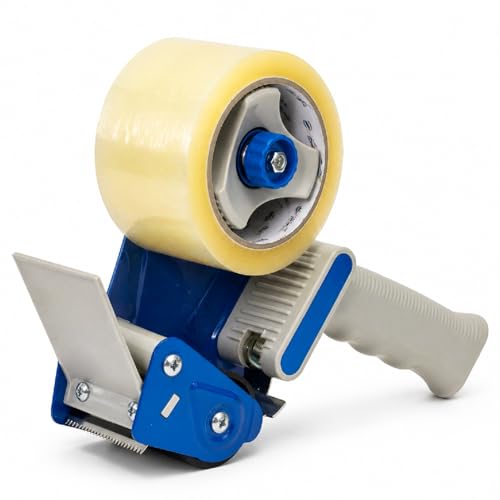 PSBM Packing Tape Dispenser, 2 Inch Wide, Fits 3 Inch Core, 1 Pack Shipping Tape, Side Loading with Adjustable Brake, Convenient and Reliable