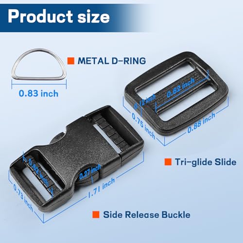 5/8" Buckles and Straps Set: 10 Yards of Thick Nylon Webbing, 10-Pack Quick Side Release Adjustable Plastic Buckles, 20 Tri-Glide Slide Clips 10 Metal D Rings (5/8 Inch Combo Set) - size: 5/8" 10 Pcs Buckle Set