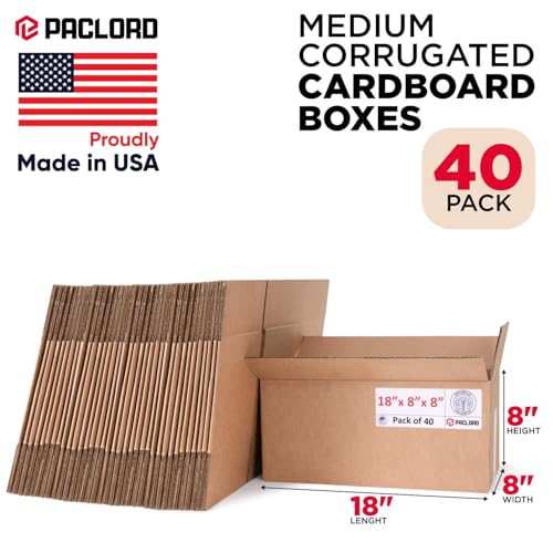 Long Cardboard Boxes 18"L x 8"W x 8"H (Pack of 40) - USA-Made Packing Boxes for Moving, Shipping, or Storage - USPS, UPS, FedEx Approved - Professional Packing Supplies for Moving - color: Pack of 40, size: Long 18x8x8"