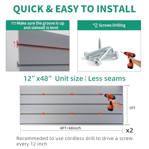 FRAYSCENT Slat Wall Paneling Garage Slat Wall Storage Systems Slatwall Panels Power Tool Organizer Wall Mount, PVC Garage Storage & Organization Products Slate Board (Grey, 4ft x 2ft) - color: Grey, size: 4x2ft