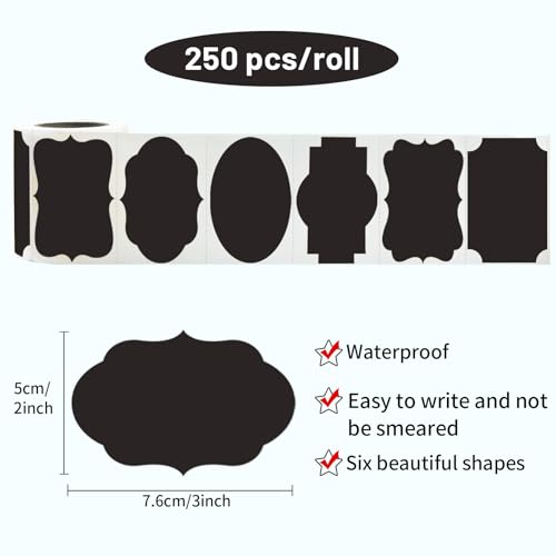 Black Labels Stickers, 250 PCS 3" x 2" Fancy Shape Sticker for Storage Box or Food Jars Holiday Present Christmas Gift Tags - color: Black, size: 2*3 inch