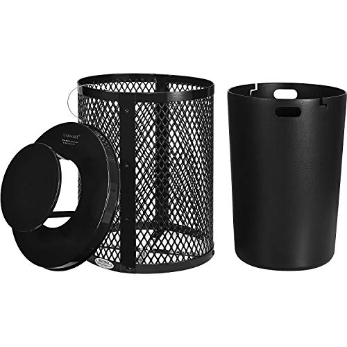 Global Industrial Outdoor Diamond Steel Trash Can with Rain Bonnet Lid and Plastic Liner, 36 Gallon Capacity, Black, Commercial Trash Can, 23-1/2" Diameter, 40-1/2"H - color: Black