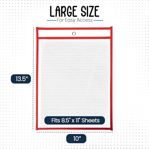 Essex Wares - 6 Pack, Red Dry Erase Pockets, 10" Wide x 13.5" Tall - color: Red
