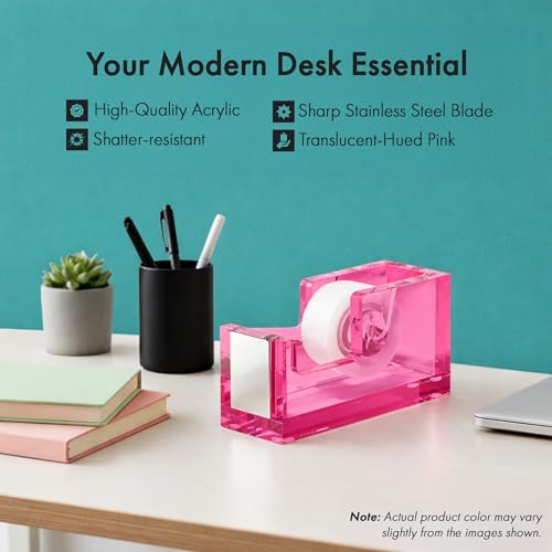 OfficeGoods Acrylic Tape Dispenser, Aesthetic and Compact Design, Pink - color: Pink