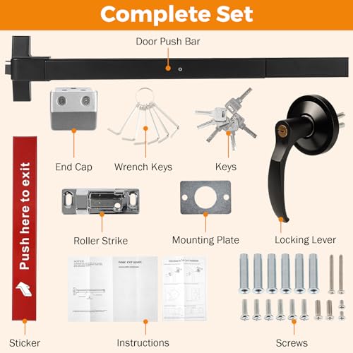 BEAMNOVA 32 Inch Black 2-in-1 Commercial Door Push Bar Panic Exit Device - color: Black