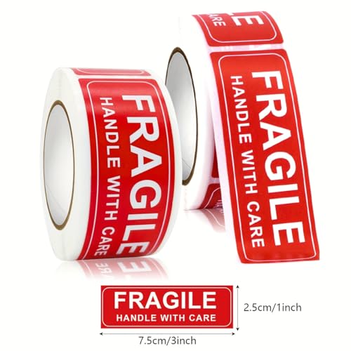 120/300 PCS Fragile Warning Labels Roll - Waterproof Self-Adhesive Handle with Care Stickers for Shipping, Moving & Packaging (120PCS) - size: 120PCS