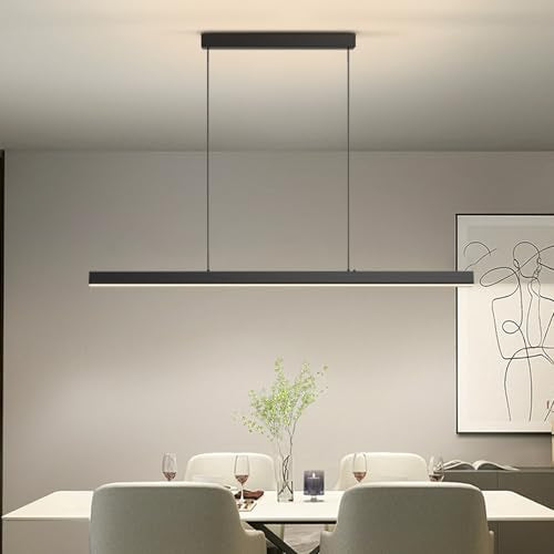 Modern Ceiling Pendant Lights,71in LED Black Linear Chandelier with Remote Control 3000k-6000K Adjustable Color Temperature,Island Lighting Hanging Light for Kitchen,Dining Room,Living Room - color: C-Black, size: 71 inch