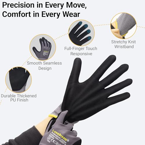 LunaDream Work Gloves MicroFoam Nitrile Coated-6 Pairs,Seamless Knit Nylon Gloves,Gray Work gloves - size: 11/XX-Large