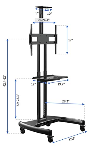 Rocelco VSTC 32"-70" Mobile Flat Screen, Monitor, A/V and TV Cart with A/V Component and Webcam Shelves (R VSTC), Black - style: Deluxe