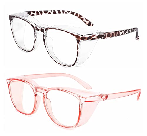 Alsenor Safety Glasses Anti Fog Goggles Protective Eyewear Blue Light Blocking Anti Dust UV Protection Glasses For Men Women (2 Pack (New Leopard + Pink)) - color: 2 Pack (New Leopard + Pink)