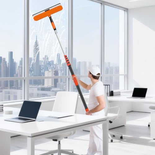 14" Extra-Wide Window Squeegee with 5-24FT Extension Pole - size: 14"-24FT
