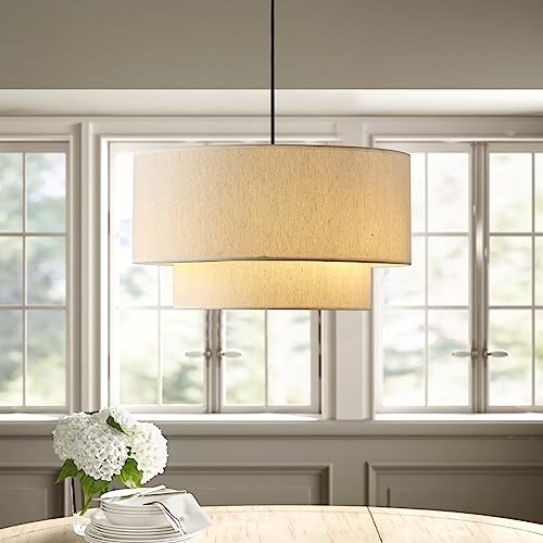 Aiwen 20" Drum Pendant Light Fixtures, 2-Tier Farmhouse Pendant Lighting