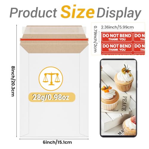 100 Pack Rigid Mailers 6x8 Inch Self Seal Document Mailers, Protective Flat Cardboard Sturdy White Photography Envelopes for Photos, Document, CD, Coins, Stamps - color: 6x8 Inch-100 Pack