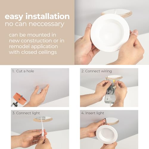 Builder Essential 4in Cutout 1,050 Lumens Round LED Recessed Light and Housing for Remodel or New Construction with Regressed Trim 8W-10W-12W, 5-CCT 2700-3000-3500-4000-5000K in White - size: 5in Size, 1050 Lumens