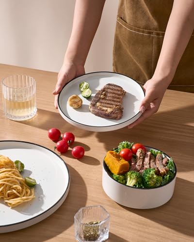 Famiware Nebula 12-Piece Dinnerware Set, White with Black Rim - color: White with Black Rim, size: Service for 4 (Standard Dinner Set)
