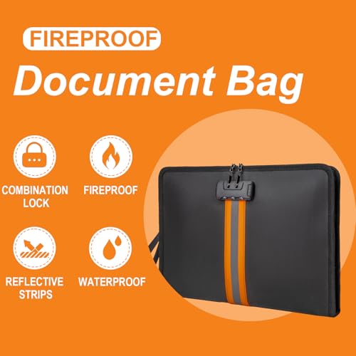 Fireproof Document Bag with Lock,13"×9.2" Fireproof Money Bag,with Zipper and Lock,Suitable for Tablets, A4 Documents, Cash, Mobile Phones, Credit Cards and Notarized Documents. - size: 13*1*9 inches