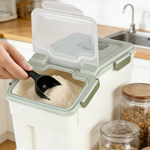 Saim 2 Pack 50lb Flour & Rice Storage Container Bin, Rice Bucket (Green) - color: 2Pack 50lbs Green
