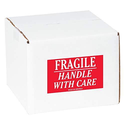 Aviditi Tape Logic 3" x 4", "Fragile Handle With Care" Red/White Warning Sticker, For Shipping, Handling, Packing, and Moving (1 Roll of 500 Labels)