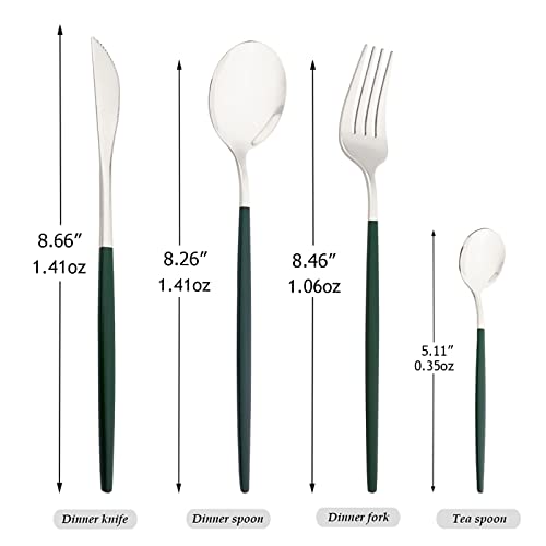 Mirror Cutlery Serving Set, 24-piece 18/0 Stainless Steel Silverware With Green Handle Simple & Modern Tableware For Home Party Restaurant Christmas Dinner, Service For 6 (Green Silver) - color: Green silver