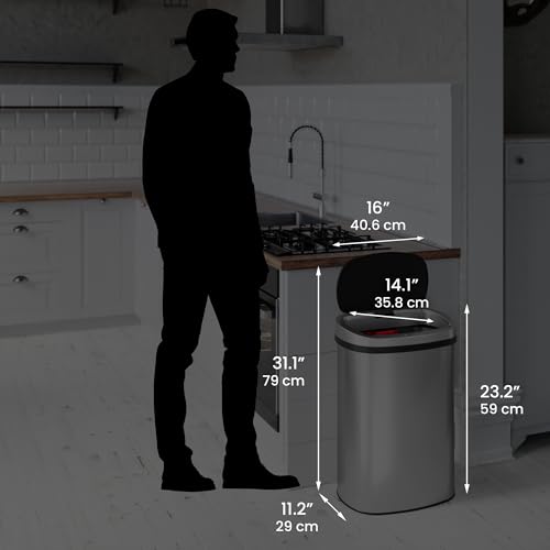 iTouchless Push-Top Lid 13 Gallon Trash Can with Odor Control System – Stainless Steel Garbage Bin, Press-Top Soft-Close Spring Lid, Fingerprint-Resistant for Kitchen, Home Office, Restroom, Business - color: Silver, Black 13 Gal Push Top