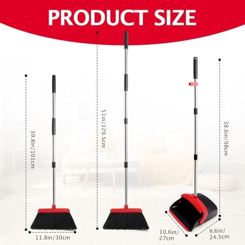 2-Pack Broom and Dustpan Combo Set,51" Long Handle,Black Red - color: Red Black 2-pack