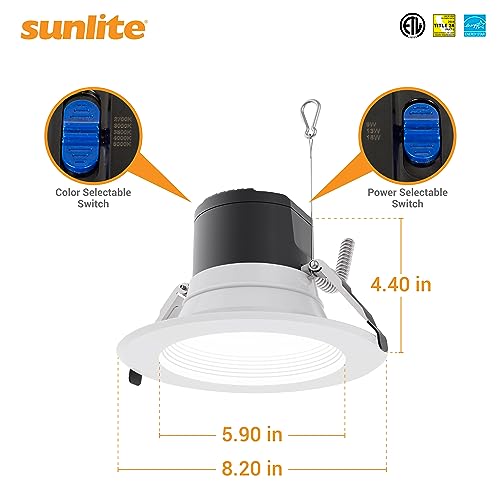 Sunlite 6" LED Commercial Recessed Round Downlight Fixture, Power Selectable 13W/19W/27W, 3000 Lmns, CCT Switch 27K/30K/35K/40K/50K, 90 CRI, Dimmable, Energy Star, Title-24 Compliant, ETL Listed - size: 6-Inch