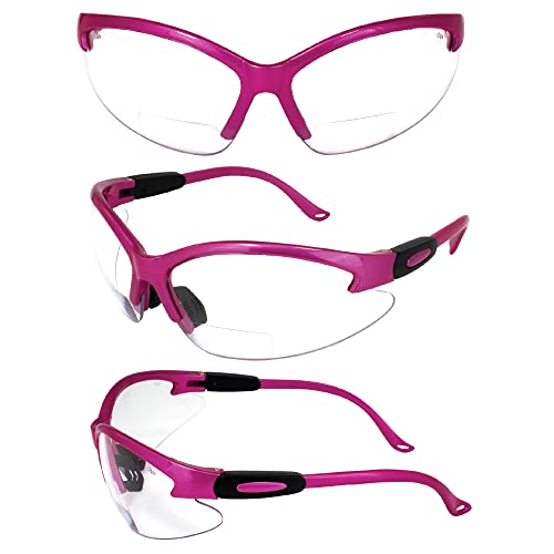 Birdz Eyewear Flamingo Safety Glasses for Nurses Dental Assistant Glasses Shooting Sunglasses for Women Ladies Men 2 Pairs Black Purple & Hot Pink Frames w/Clear Lens 2.0+ Magnification
