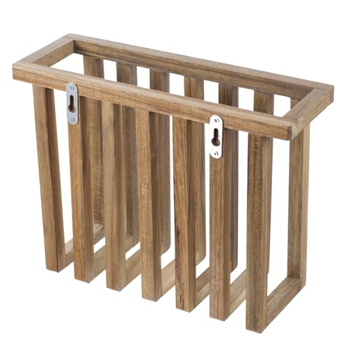 MyGift 11 Inch Acacia Wood Wall Magazine Rack, File Folder Holder