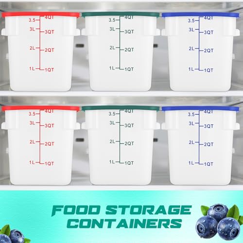 Ziliny 6 Pcs 4qt Commercial Food Storage Container with Lid, Square