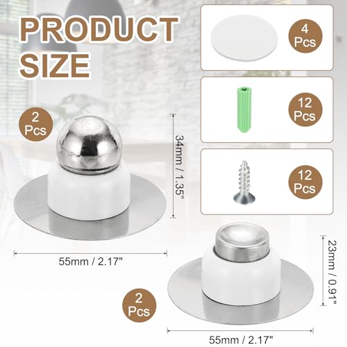uxcell 2PCS 2.1" Magnetic Door Stoppers, Wall Floor Mounted Magnetic Door Catch Holder, Stainless Steel Door Stops for Bedroom, Bathroom, Kitchen, Office, White - color: White, size: 2.1"