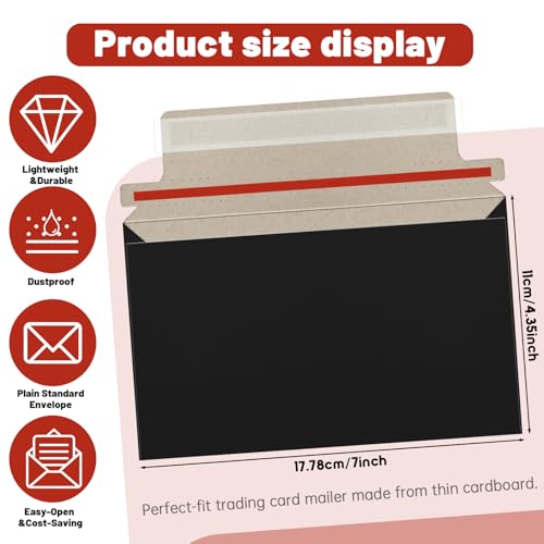 110 Pack Black Trading Card Envelopes, 7x 4.35 Inch Self-Adhesive Card Mailer Envelopes Perfect for Semi-Rigid Sleeves, Trading Card Mailing Supplies - color: Black-110 Pack