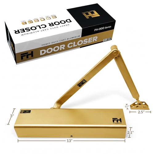 Commercial Door Closer Automatic Heavy Duty High Traffic Adjustable ANSI/BHMA Grade 1 Standard, UL Listed ADA Compliant Hydraulic Backcheck Delayed Action Latch Speed 1-6 Power (1, Matte Gold) - color: Matte Gold
