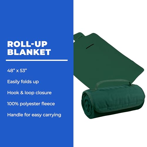 25 Ct of Roll-Up Blankets for Camping, Travel, Outdoors, Beach, Picnics – Hunter Green – Hook + Loop Closure for Easy Use in Cars & on Airplanes – Customizable for Promotions & Events - color: Hunter Green