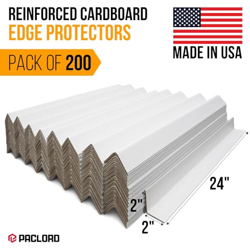24" x 2" x 2" Reinforced Cardboard Edge Protectors, White (Pack of 200) – 0.12" Thick Medium-Duty Cardboard Corner Protectors for Shipping – American Quality V-Board Pallet Edge Guard - color: Thickness: 0.12", size: Pack of 200