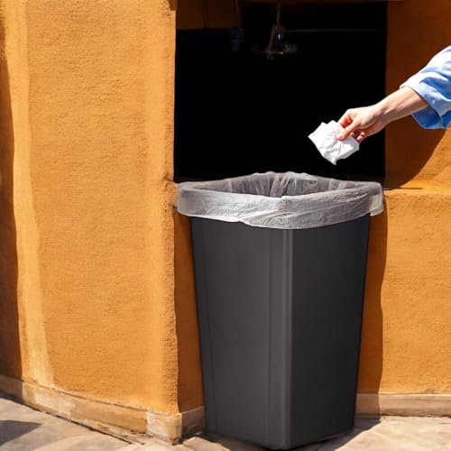 25 Gallon Brown Square Trash Can, Plastic, Commercial Use - color: Brown, size: 25 Gallon