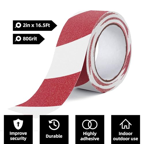 Reniteco 2" x16.5Ft Anti Slip Tape Red/White Stripes 1PC - color: 07-Red&White, size: 2in x 16.5Ft