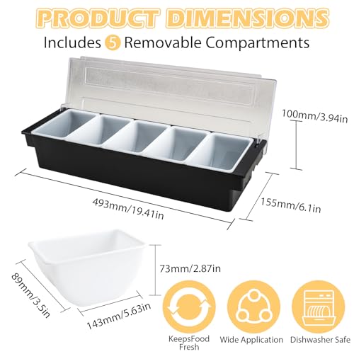 Ice Chilled Condiment Caddy with 5 Removable Trays and Lids - size: 5-Compartment Condiment Holder
