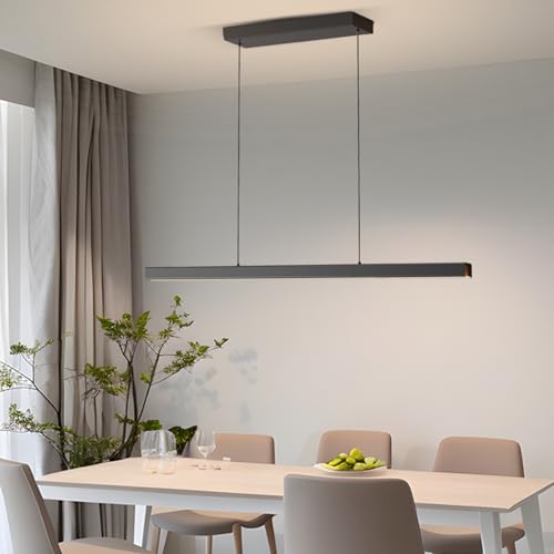 Modern Ceiling Pendant Light,57in LED Black Linear Ceiling Chandelier Light Dining Room,Living Room,Warm & Cool, Neutral Light,Aluminum Island Lighting Hanging Pendant Light for Kitchen - color: C-Black, size: 57 inch